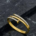 Luxury Gold Nail Handcuff Bracelet for Women – Crystal Studded Designer Cuff Bracelet | Premium Stainless Steel Jewelry