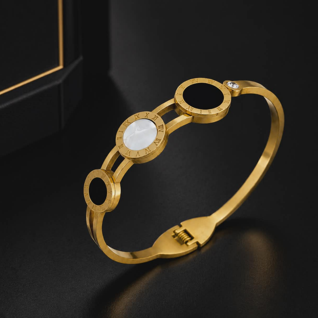 Luxury Gold Roman Circle Handcuff Bracelet for Women | Stainless Steel Designer Cuff Bangle Jewelry