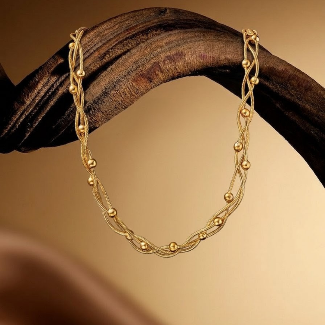 Luxury Multi Layer Gold Beaded Necklace for Women – Elegant Snake Chain Statement Jewelry | Trendy Fashion Accessory