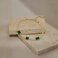 Luxury Emerald Green Geometric Charm Bracelet for Women – Gold Plated Snake Chain Adjustable Statement Jewelry | Elegant Minimalist Fashion Bracelet Gift for Her