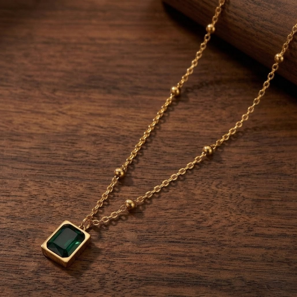 Elegant Emerald Green Gemstone Gold Locket Necklace for Women | Luxury Minimalist Pendant Jewelry