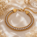 Luxury Gold-Plated Crystal Tennis Chain Bracelet for Women – Elegant Sparkling Cubic Zirconia Link Bracelet | Premium Fashion Jewelry Gift