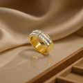 Luxury Double Row Baguette Cut Crystal Eternity Band – Premium  Gold Plated Stainless Steel Statement Ring for Women (Sizes 6, 7, 8)