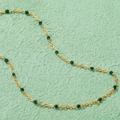 Emerald Essence |  Gold Plated Minimalist Green Beaded Satellite Chain Necklace