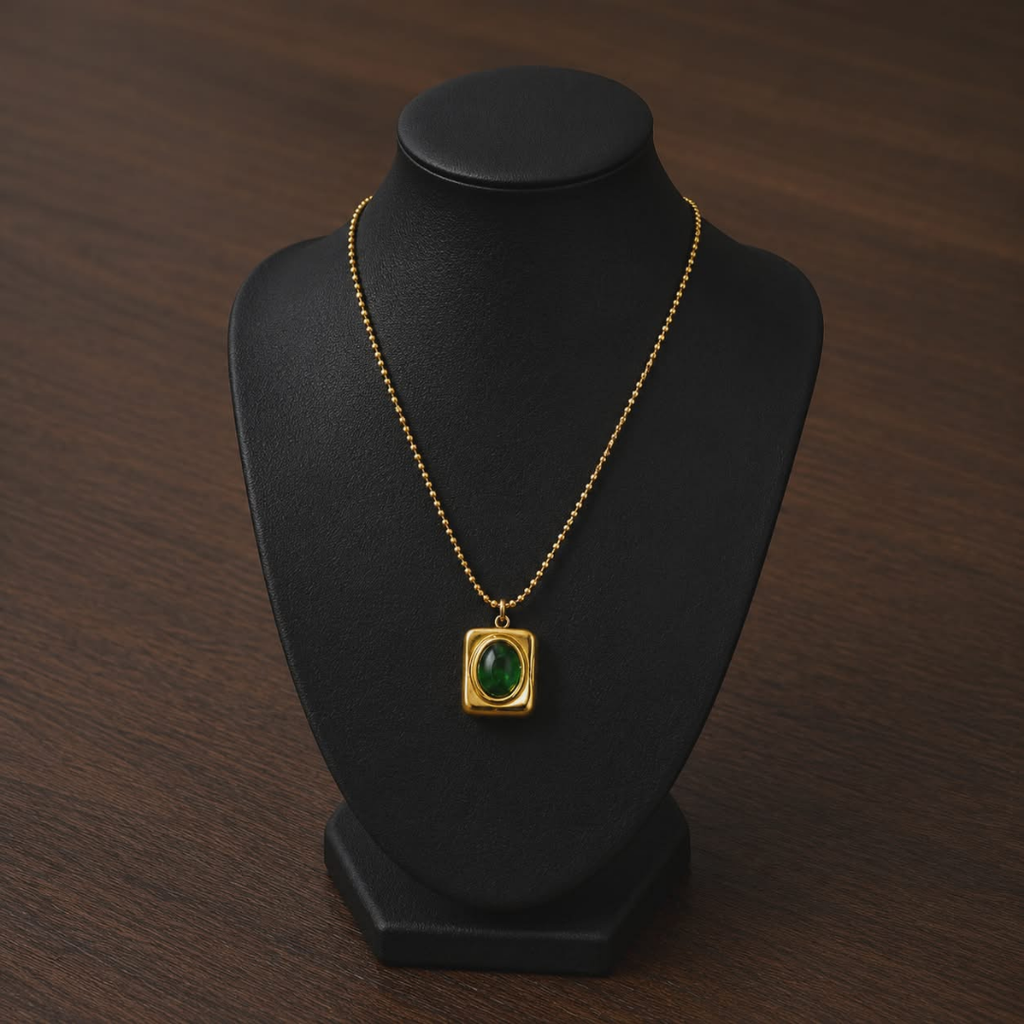 Luxury Gemstone Gold Locket Necklace for Women | Elegant Minimalist Pendant Chain Jewelry