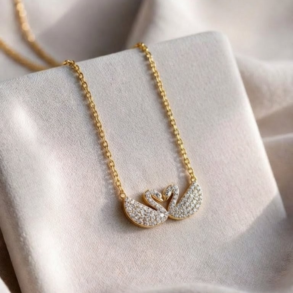 Luxury Swan Crystal Pendant Necklace for Women | Elegant Gold-Plated Designer Jewelry