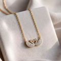 Luxury Swan Crystal Pendant Necklace for Women | Elegant Gold-Plated Designer Jewelry