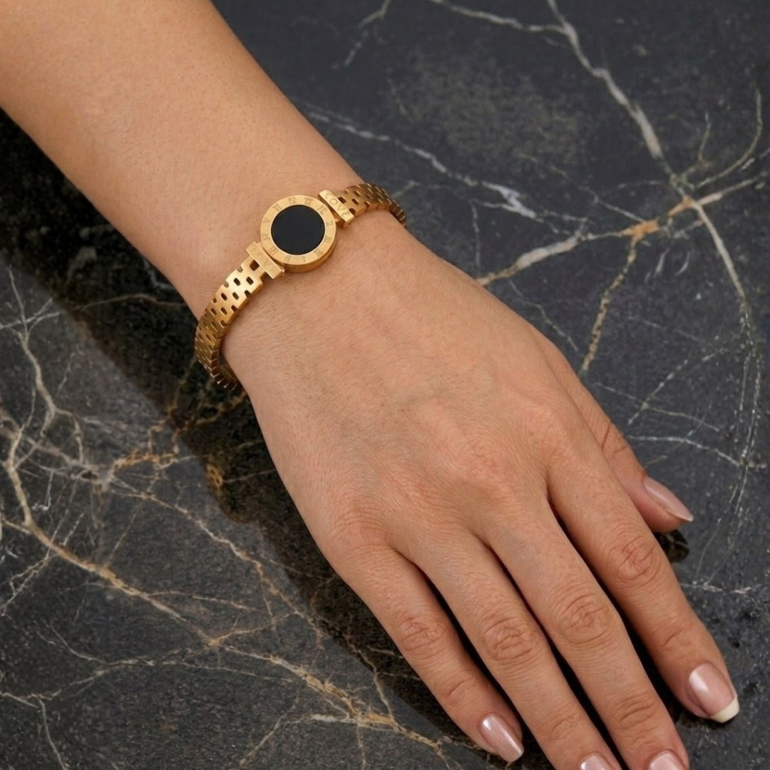 Luxury Gold Roman Dial Love Bracelet for Women – Stainless Steel Adjustable Handcuff Bangle | Premium Fashion Jewelry Gift