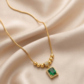 Luxury Gold-Plated Emerald & Crystal Pendant Necklace for Women | Elegant Zircon Charm Jewelry