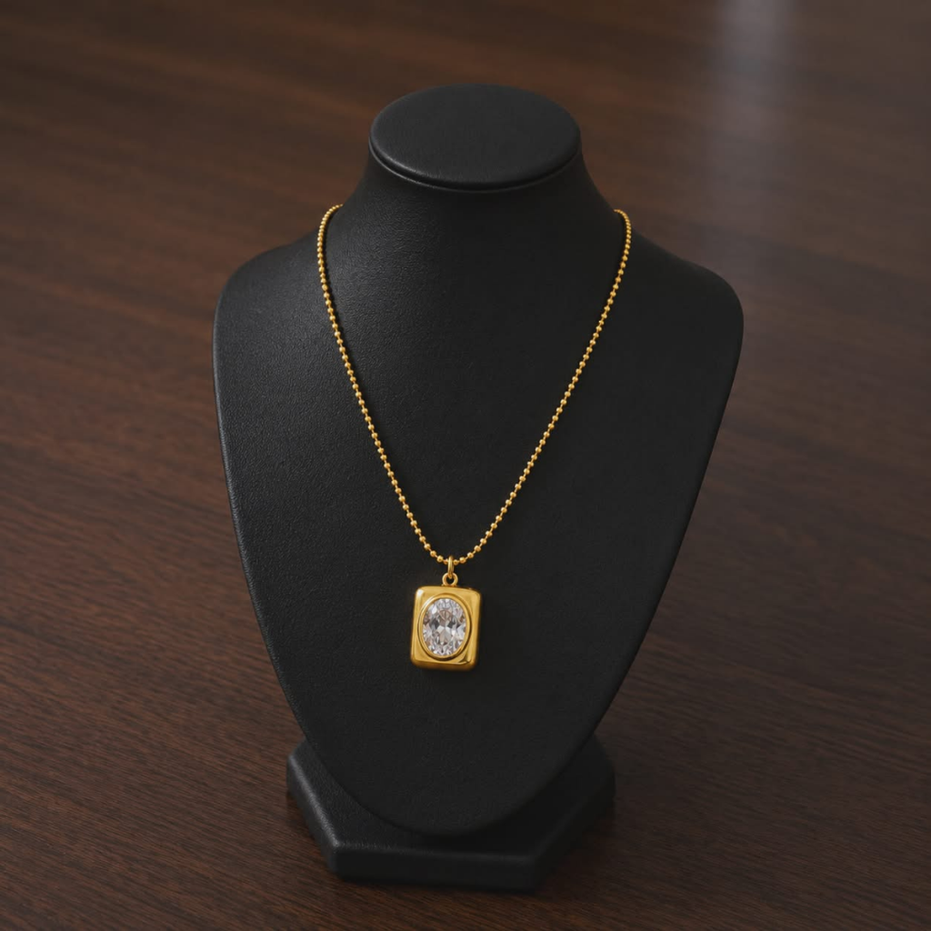 Luxury Gemstone Gold Locket Necklace for Women | Elegant Minimalist Pendant Chain Jewelry