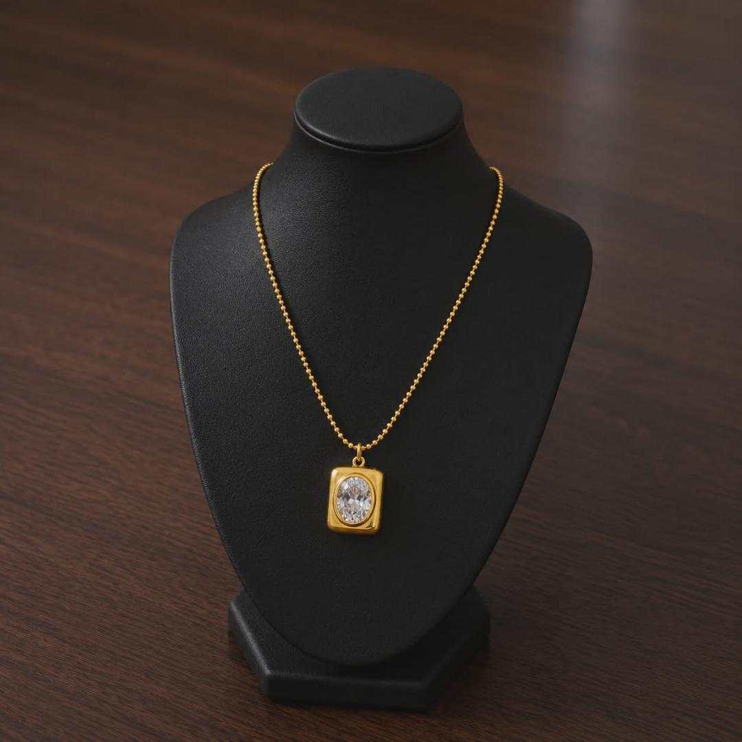 Luxury Gemstone Gold Locket Necklace for Women | Elegant Minimalist Pendant Chain Jewelry