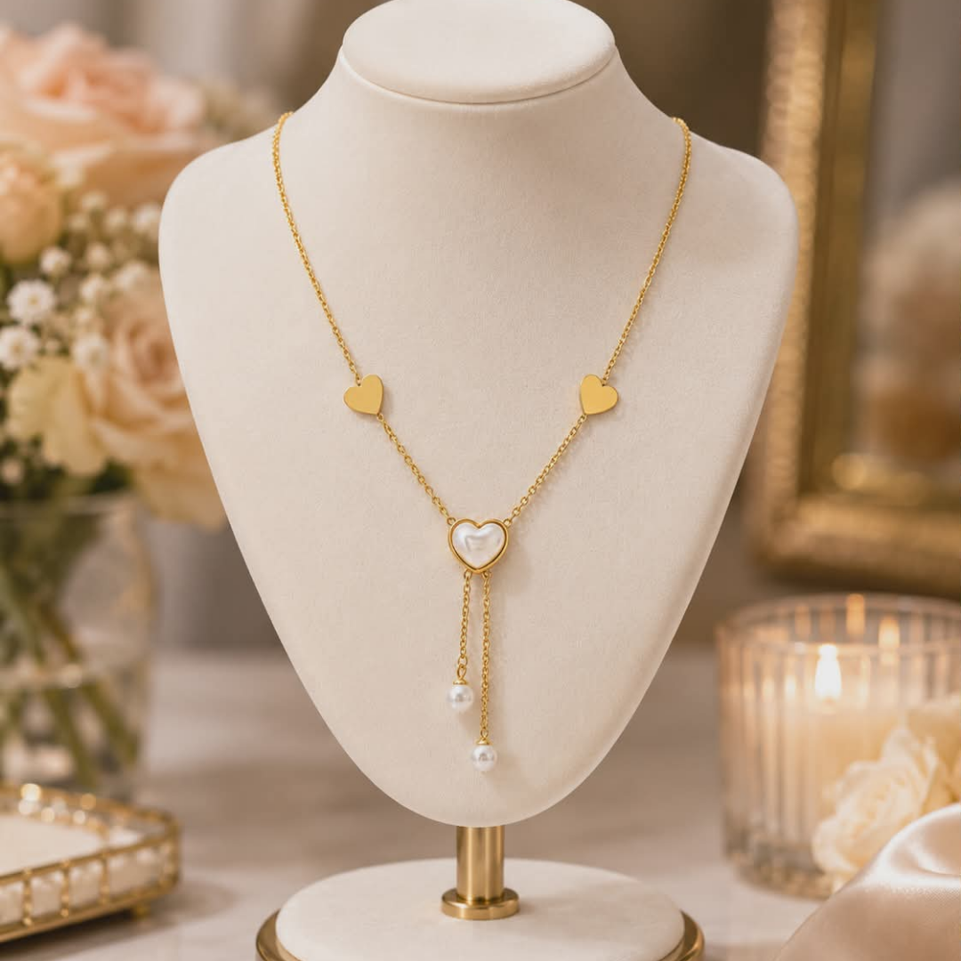 Elegant Gold Heart Pearl Pendant Necklace for Women – Romantic Dainty Chain Jewelry | Luxury Fashion Necklace Gift