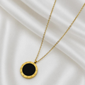 Luxury Gold Roman Numeral Pendant Necklace – Elegant Black Round Charm Necklace for Women
