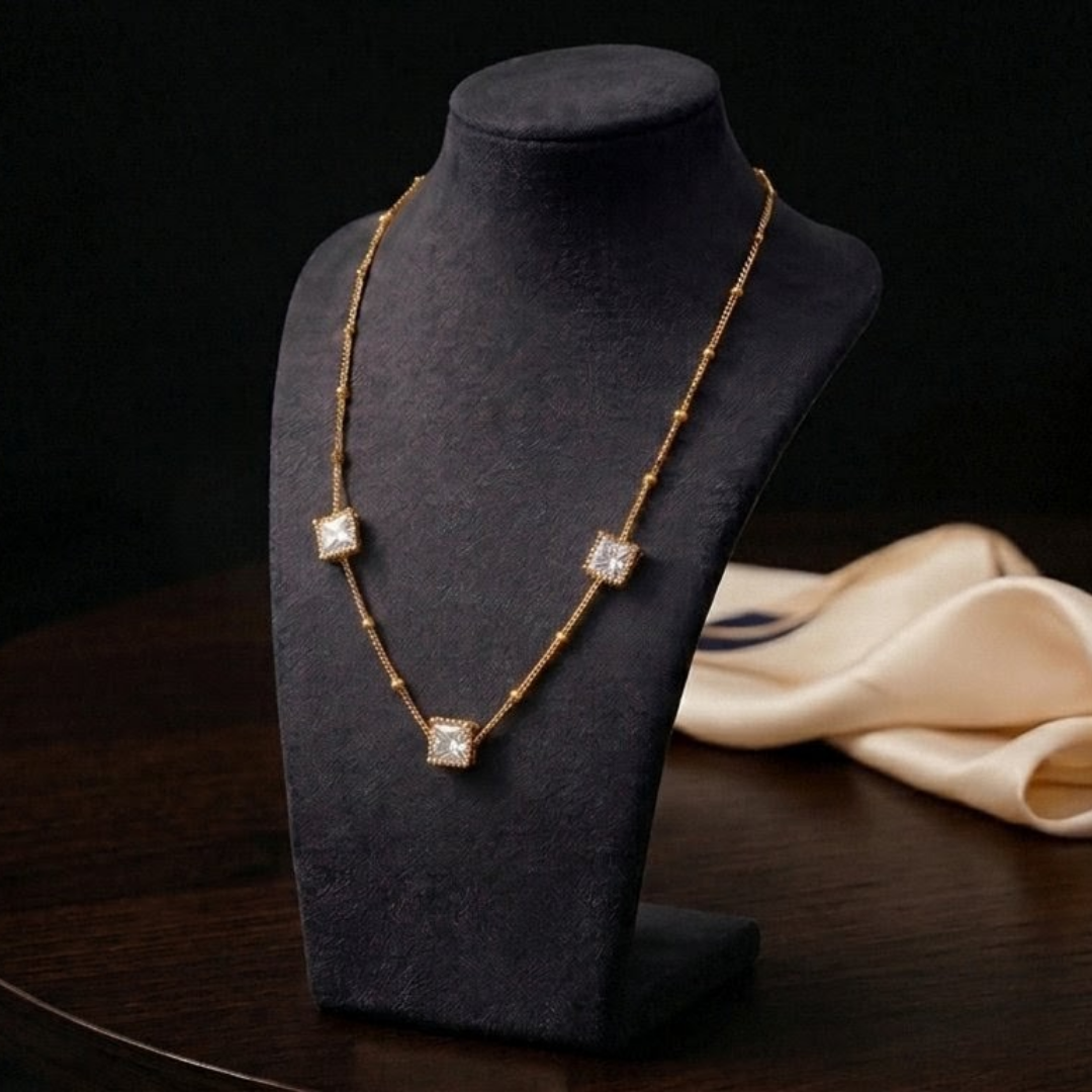 Luxury Gold Plated Square Crystal Necklace for Women | Elegant Adjustable Chain Pendant Necklace | Trendy Minimalist Jewelry Gift