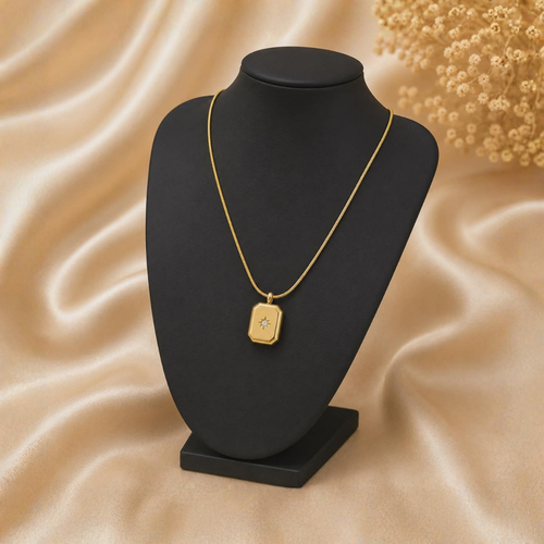 Celestial Gold Pendant Necklace with Sparkling Star Crystal | Minimalist Luxury Snake Chain Necklace for Women | Elegant Everyday Jewelry Gift