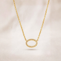 Elegant Gold Oval Halo Necklace with Sparkling Crystal Accents | Minimalist Dainty Chain Necklace for Women | Luxury Everyday Jewelry