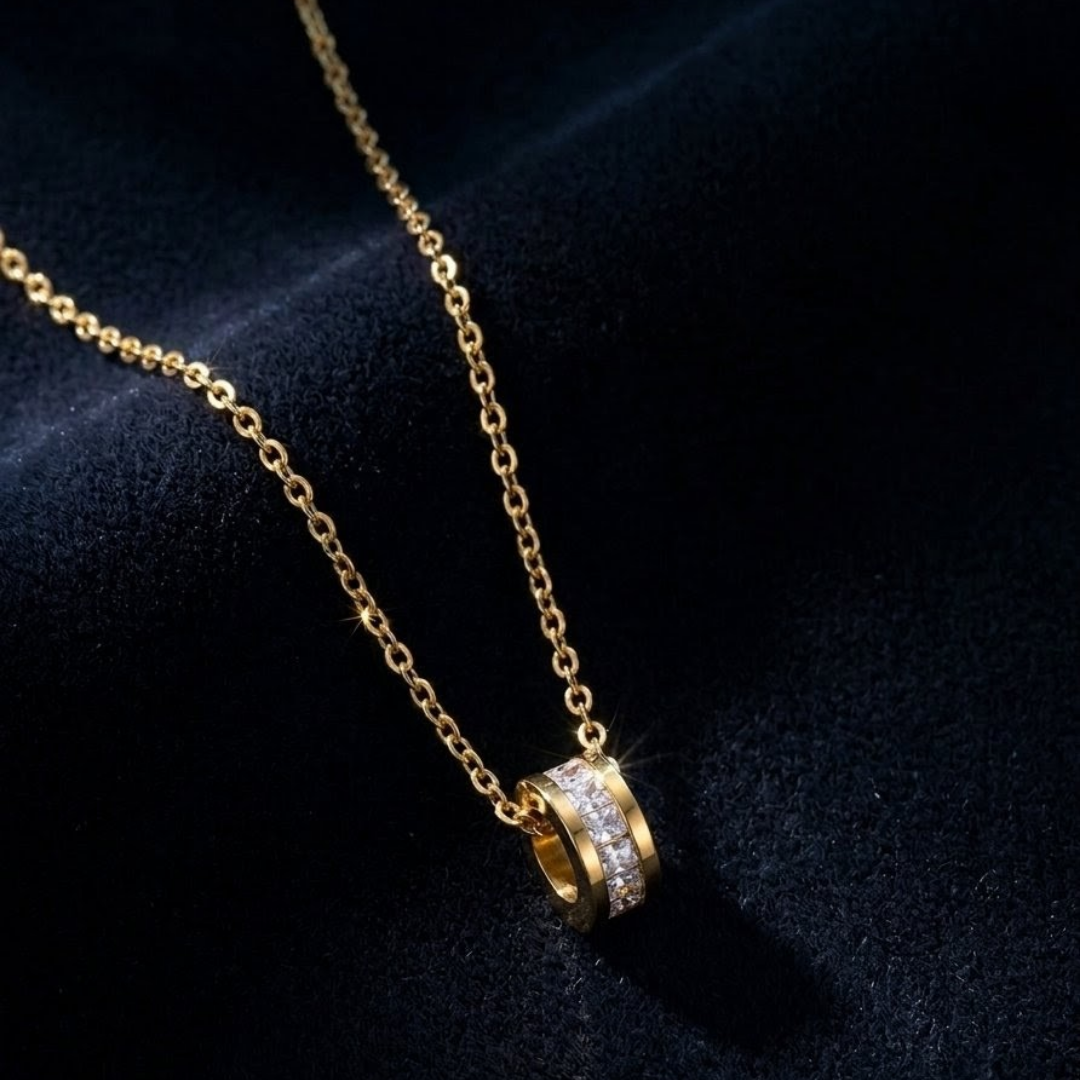 Luxury Crystal Ring Locket Necklace for Women | Elegant Gold Pendant Chain Jewelry