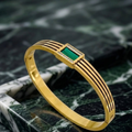 Luxury Gold Emerald Handcuff Bracelet for Women – Premium Stainless Steel Cuff Bangle with Crystal Detail | Elegant Designer Jewelry Gift