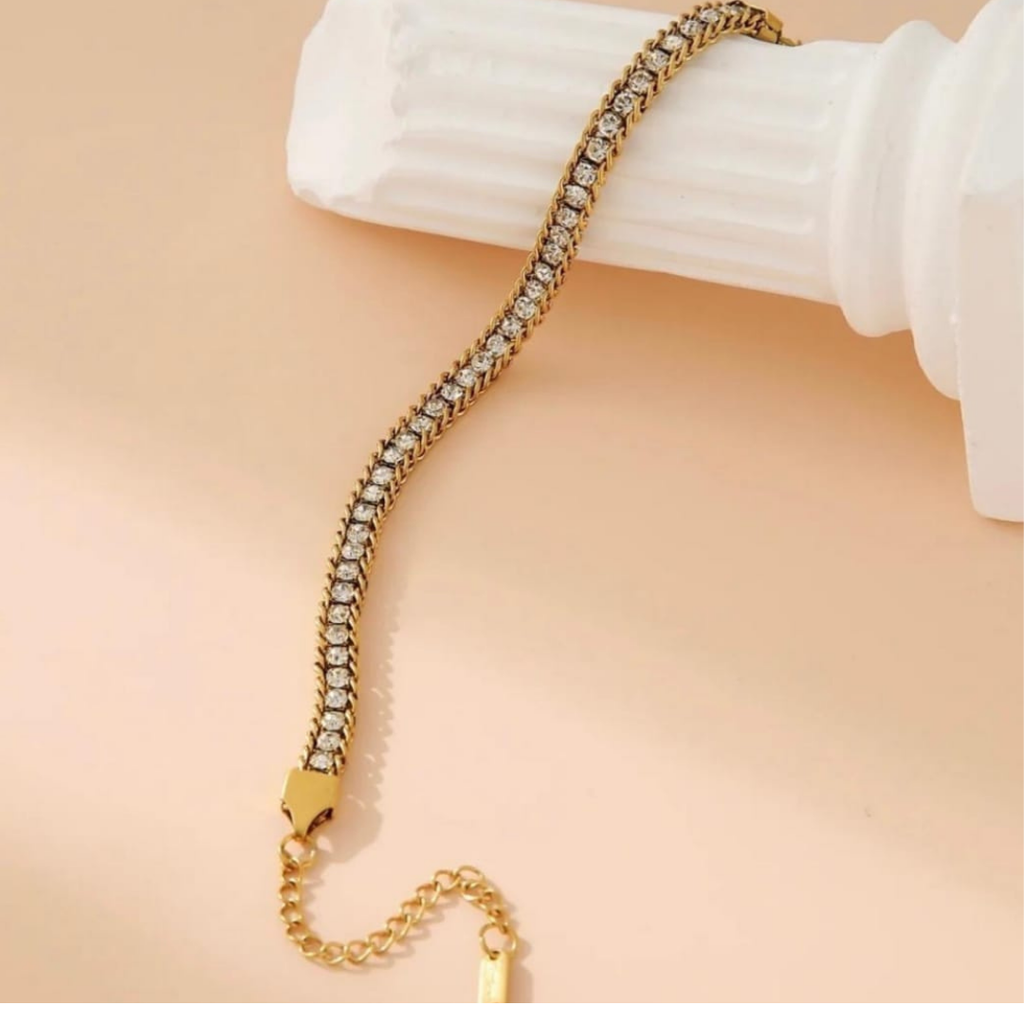 Luxe Crystal Inlaid Adjustable Tennis Bracelet –  Gold Plated Curb Chain Link Bracelet for Women (Multicolor, Black, Clear Variations)