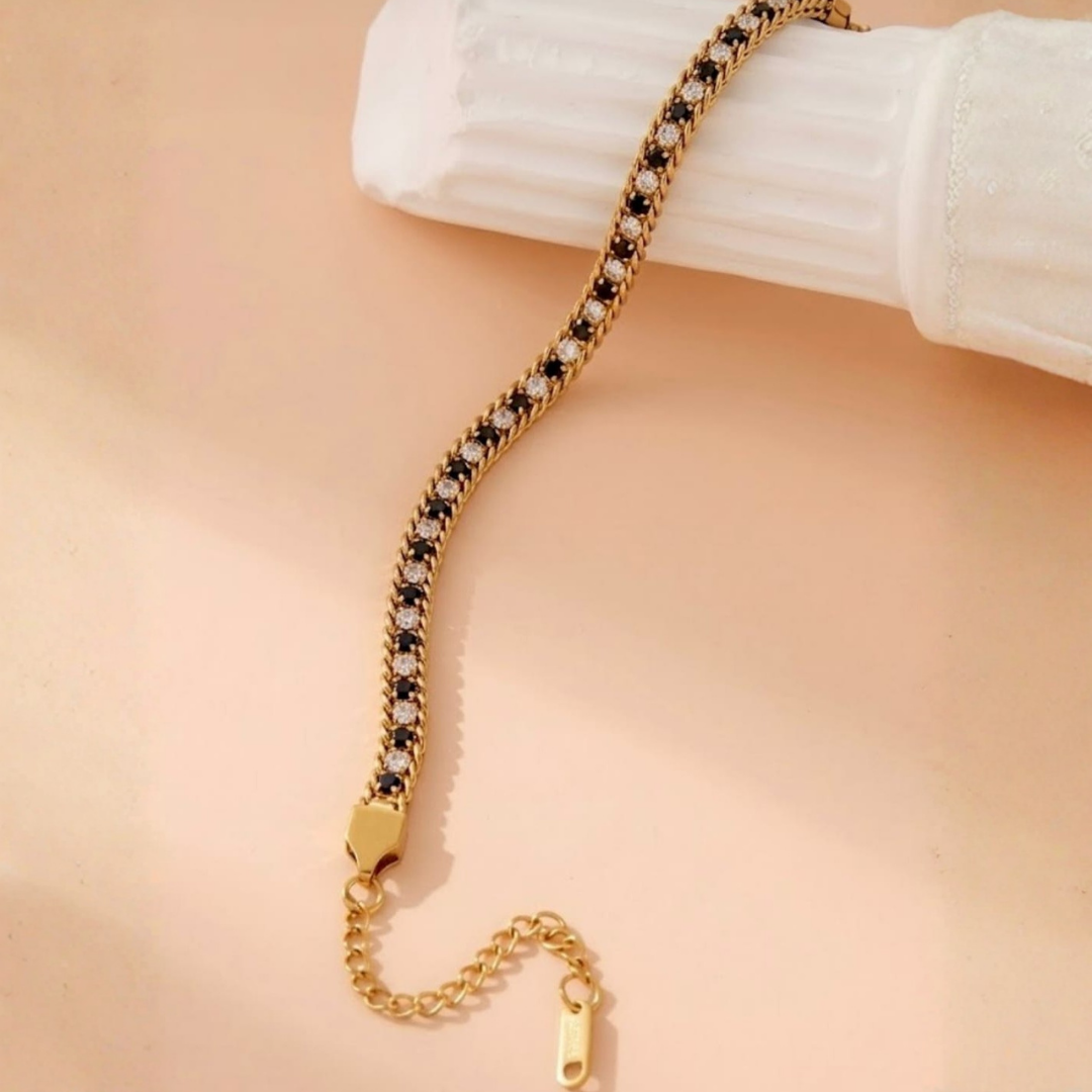 Luxe Crystal Inlaid Adjustable Tennis Bracelet –  Gold Plated Curb Chain Link Bracelet for Women (Multicolor, Black, Clear Variations)