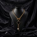 Luxury Gold Clover Pendant Necklace with Toggle Clasp – Elegant Black Enamel Statement Chain for Women