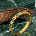 Luxury Gold Emerald Handcuff Bracelet for Women – Elegant Geometric Cuff Bangle | Premium Fashion Jewelry Gift