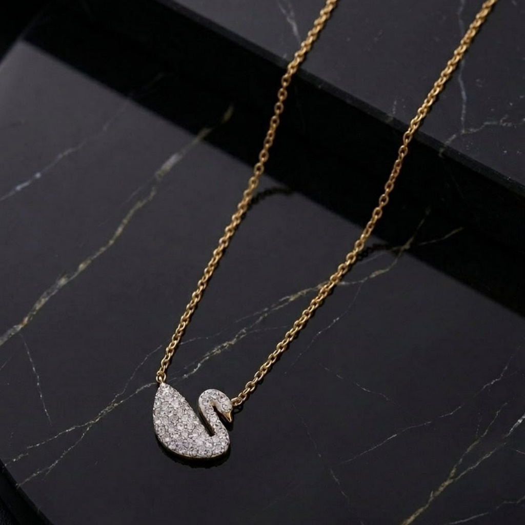 Luxury Swan Crystal Locket Necklace for Women | Elegant Gold Pendant Chain Jewelry