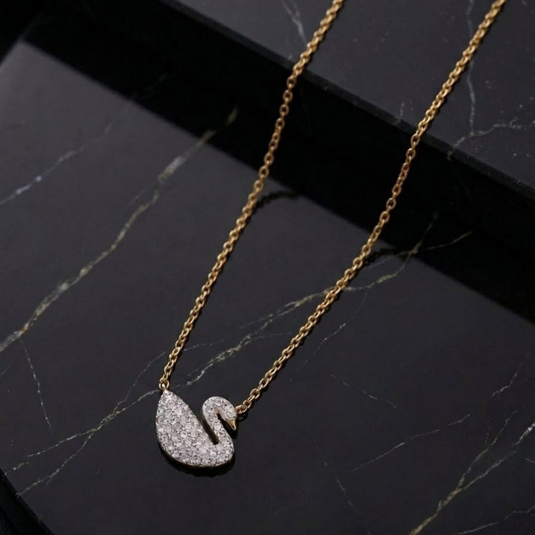 Luxury Swan Crystal Locket Necklace for Women | Elegant Gold Pendant Chain Jewelry