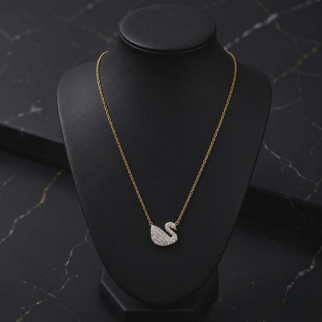 Luxury Swan Crystal Locket Necklace for Women | Elegant Gold Pendant Chain Jewelry