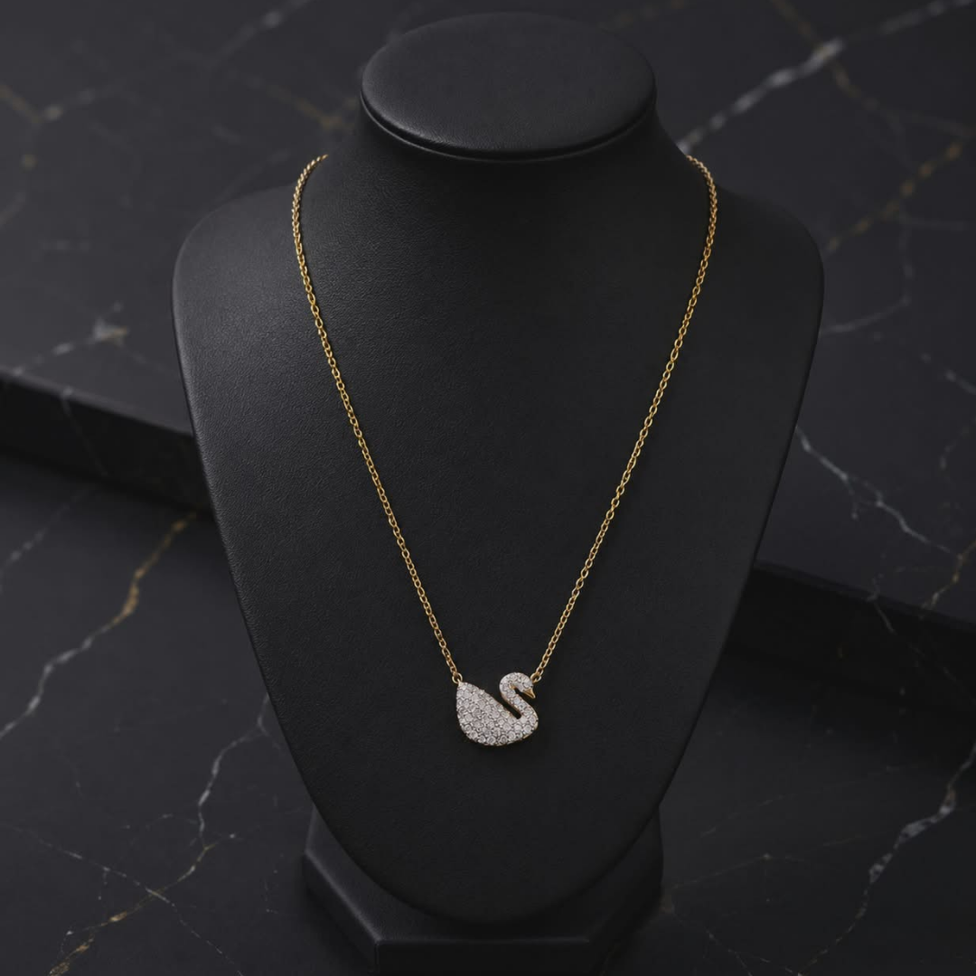 Luxury Swan Crystal Locket Necklace for Women | Elegant Gold Pendant Chain Jewelry