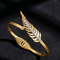 Luxury Gold Leaf Handcuff Bracelet for Women – Elegant Crystal Feather Cuff Bangle | Premium Fashion Jewelry Gift