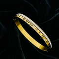 Luxury Roman Numeral Gold Handcuff Bracelet – Crystal Studded Stainless Steel Open Cuff Bangle for Women & Girls