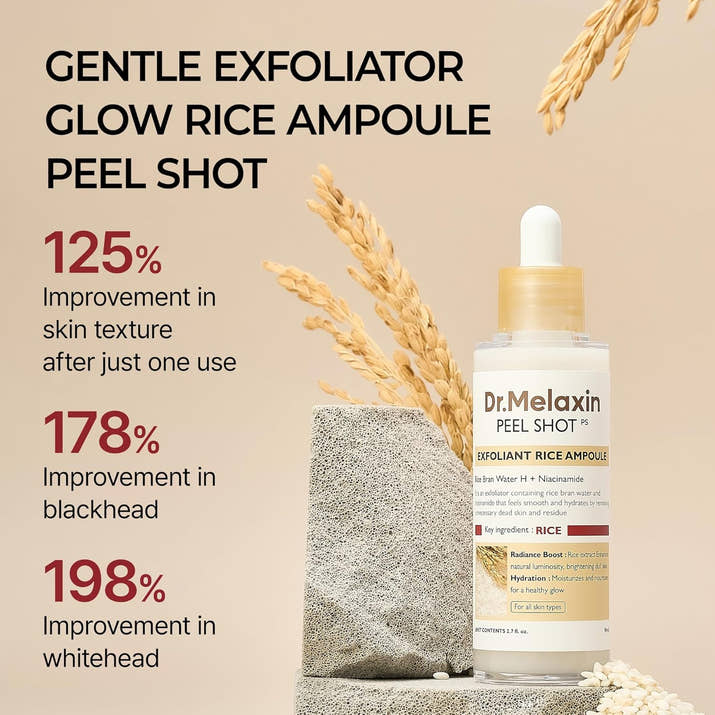 Peel Shot Glow White Rice Peeling Ampoule, Soft Exfoliating Face and Body Scrub Dead Skin Cells Remover for All Skin Types korean skin care 80ml