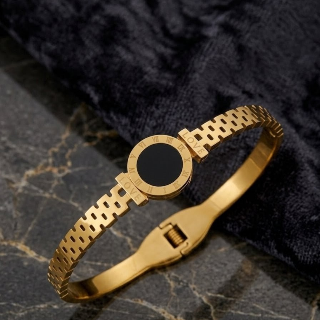 Luxury Gold Roman Dial Love Bracelet for Women – Stainless Steel Adjustable Handcuff Bangle | Premium Fashion Jewelry Gift