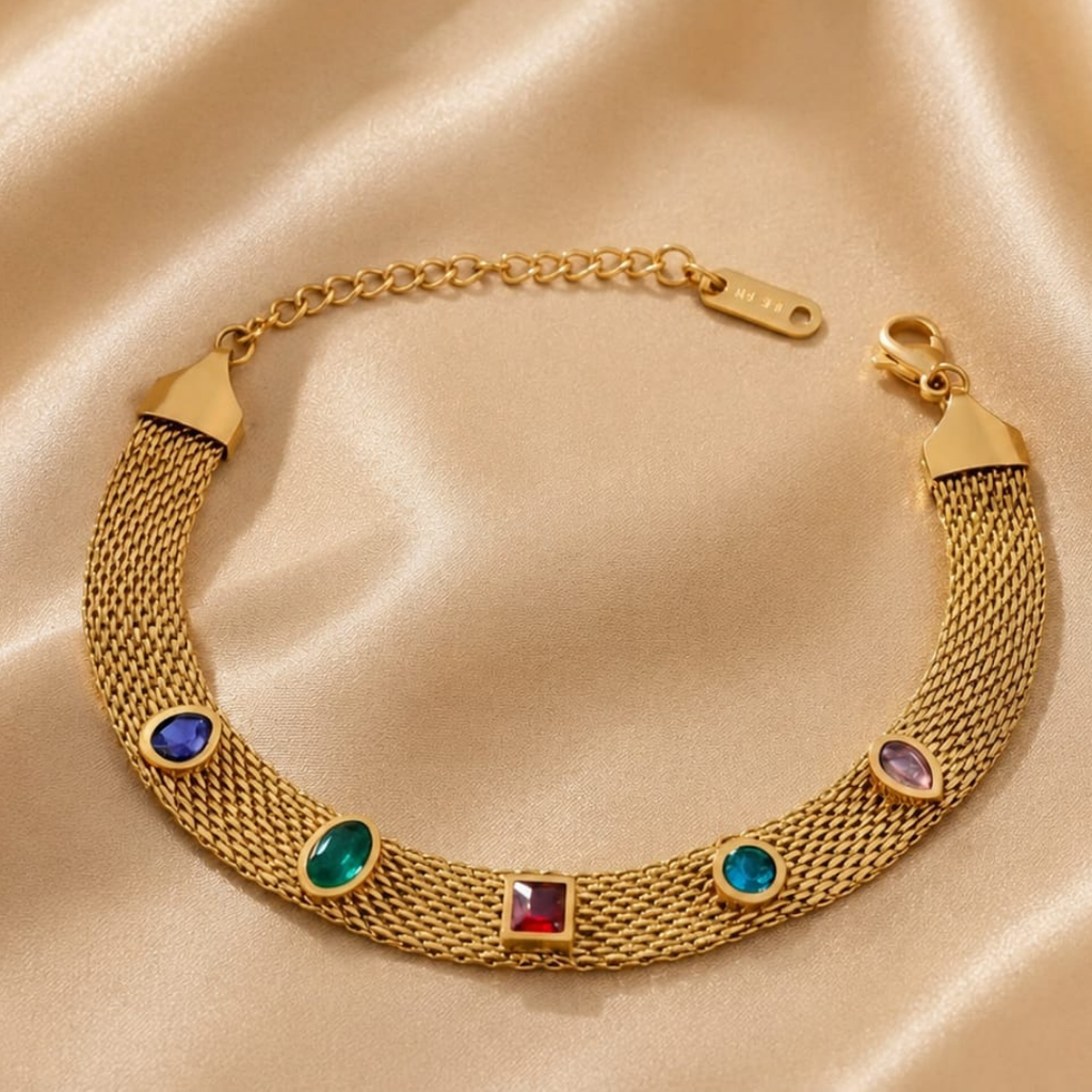 Luxury Gold Bracelet with Multicolor Gemstones – Elegant Jewelry for Women