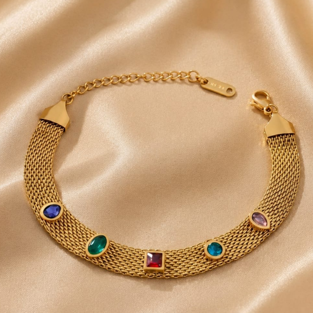 Luxury Gold Bracelet with Multicolor Gemstones – Elegant Jewelry for Women