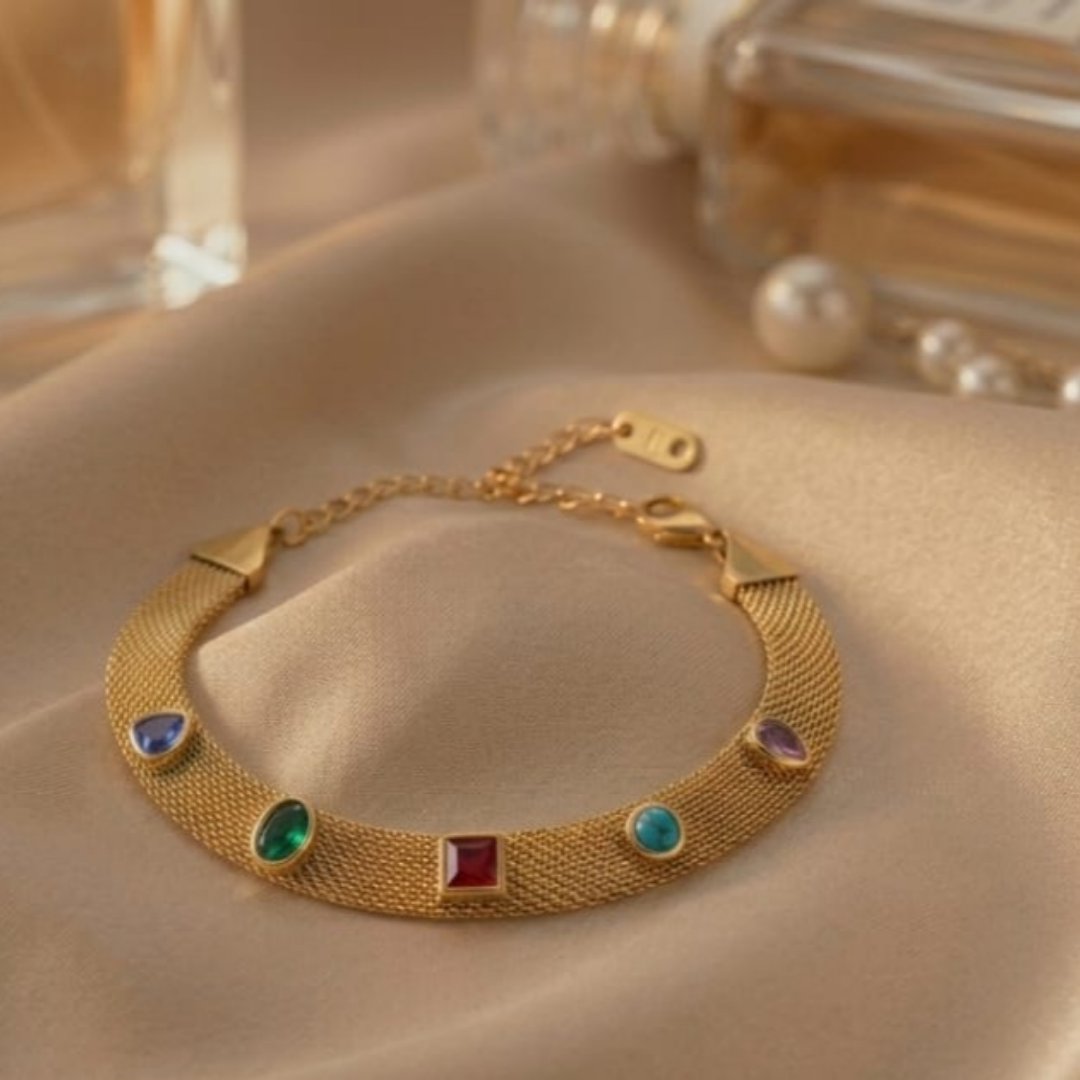 Luxury Gold Bracelet with Multicolor Gemstones – Elegant Jewelry for Women