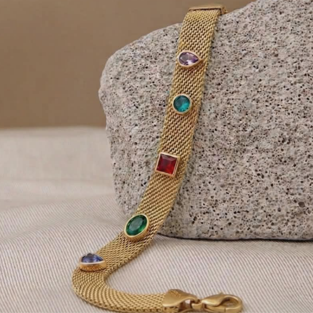 Luxury Gold Bracelet with Multicolor Gemstones – Elegant Jewelry for Women